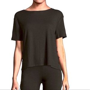 NWT Gottex Black Ribbed Pullover Top Lace-Up Sides